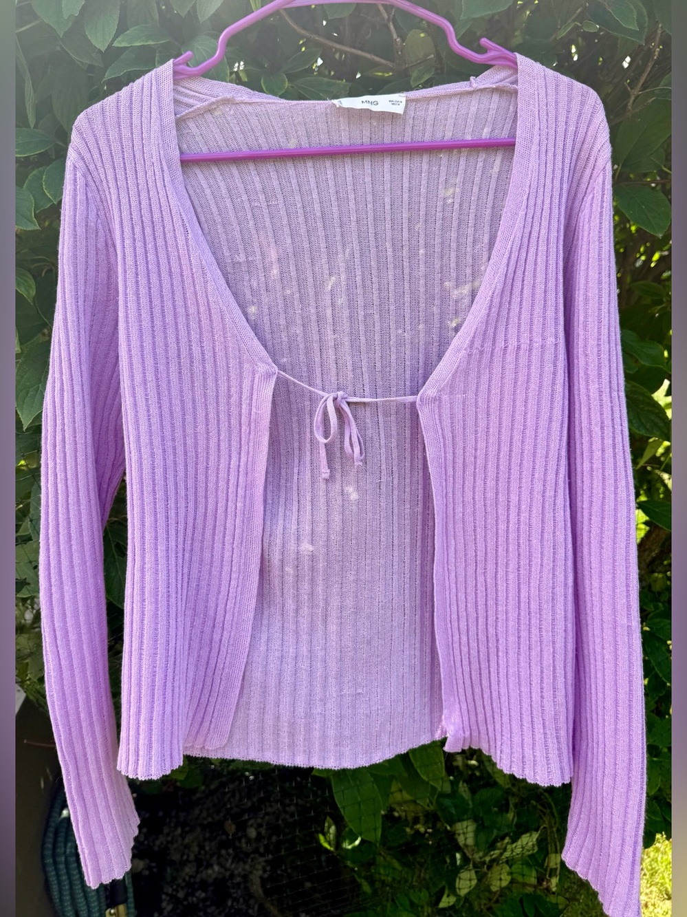 Mango Lilic Purple Knit Tue-Front Cardigan Long Sleeve Sweater - Picture 8 of 9